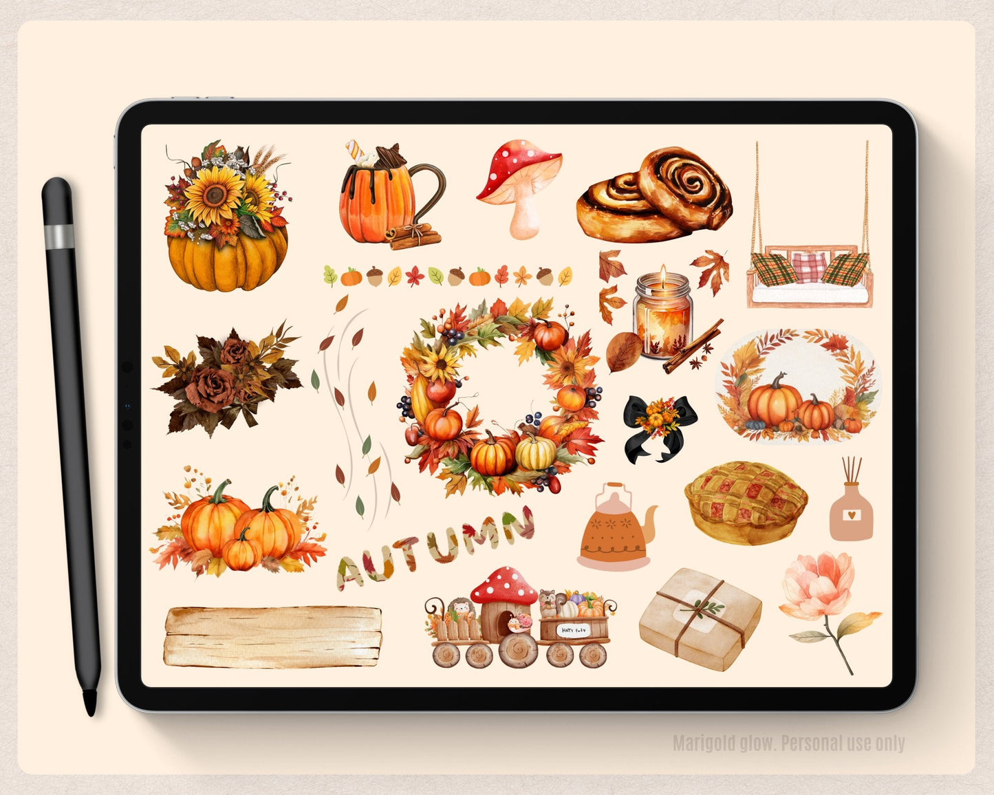 4 Season Digital Stickers Pack - Marigold Glow