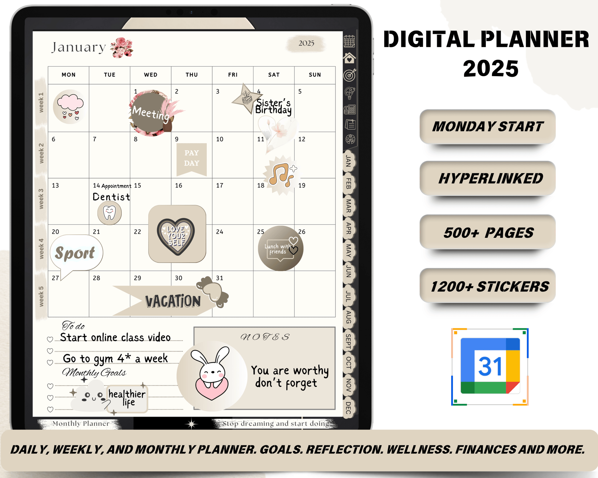 All - In - One Digital Planner 2025 - Black Color - Marigold Glow