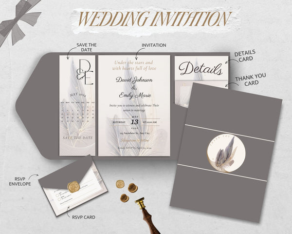 Elegant Wedding Invitation Set - Marigold Glow