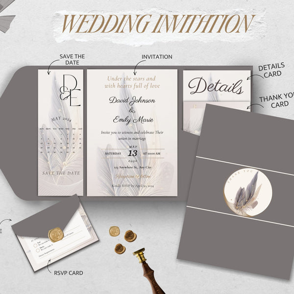 Elegant Wedding Invitation Set - Marigold Glow